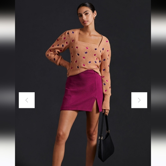 Maeve Elliana Embroidered Mutton Sleeve Sweater Sand Large Ladybug Knit Fall - Picture 3 of 12